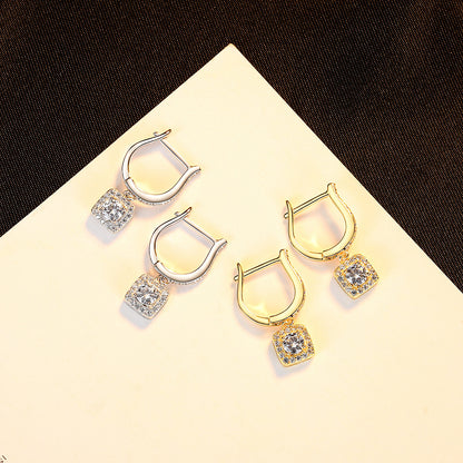 Gold & Silver Square Moissanite Diamond Earring