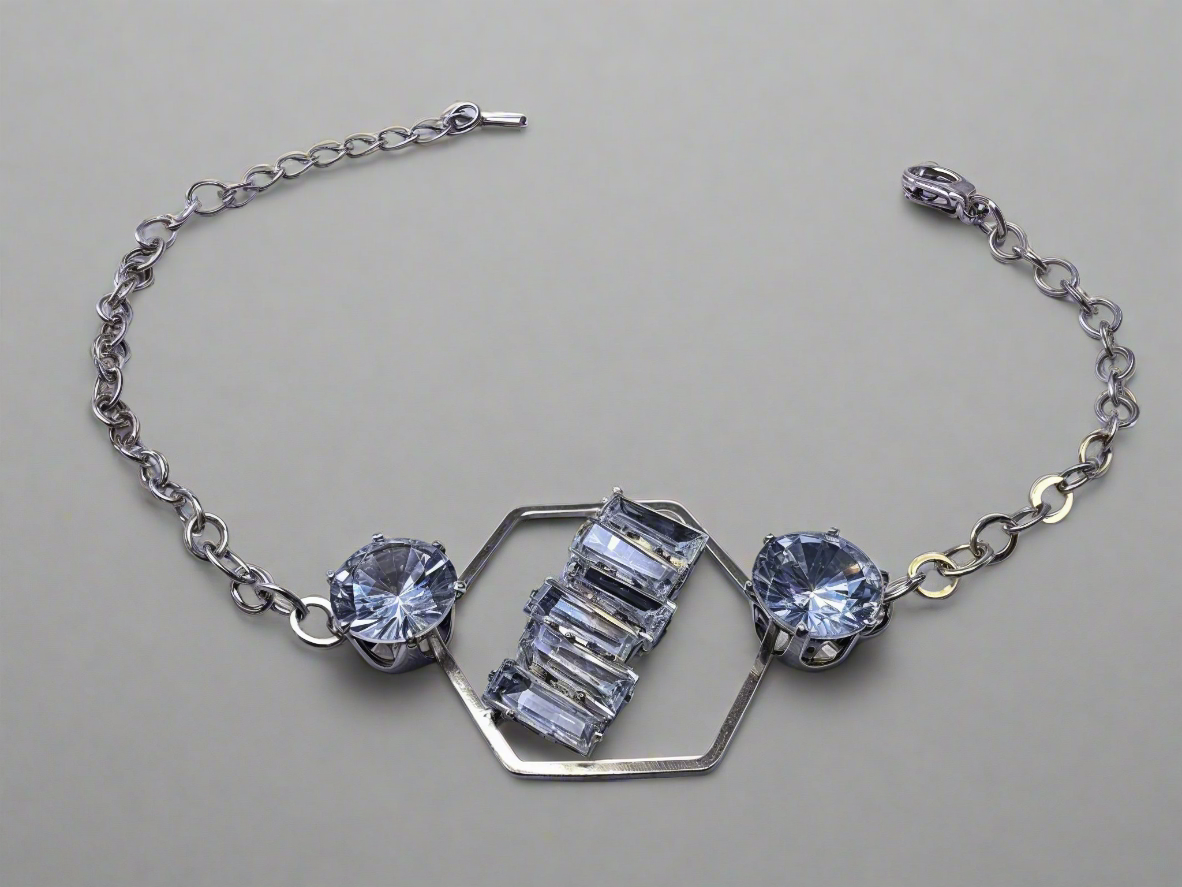 Hexa Geometric Crystal bridge Rhinestone Gold | Rose Gold | Silver Finish (Bracelet)