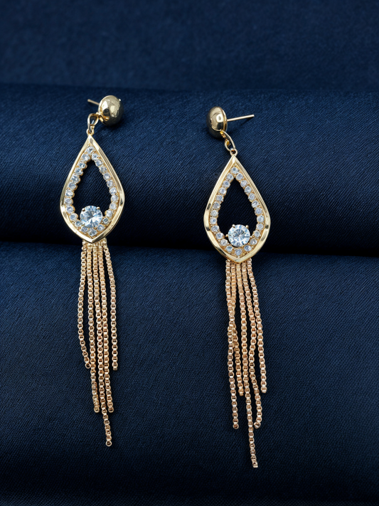 Rose Gold -Studded Long Tassel Earring