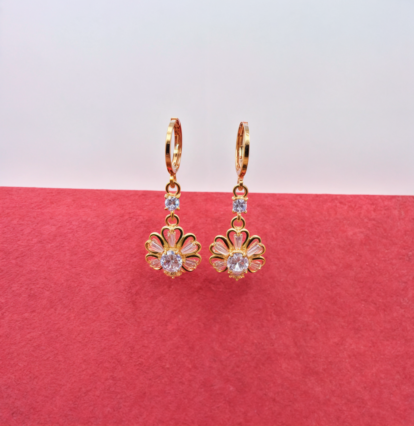 Dome Crystal Studded Dangling Flowers