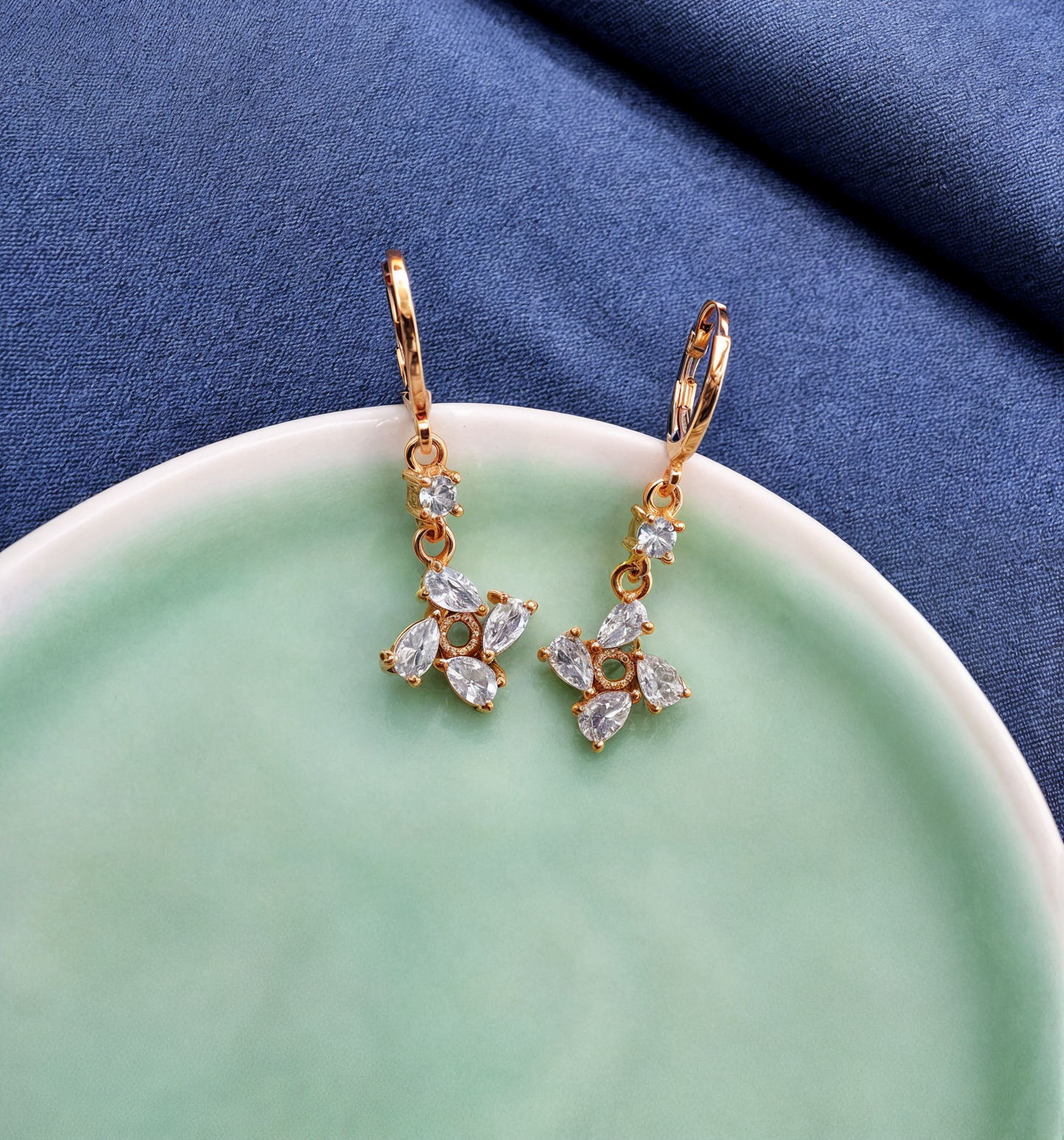 Dangling Diamond Pave Flower-Rose Gold Color
