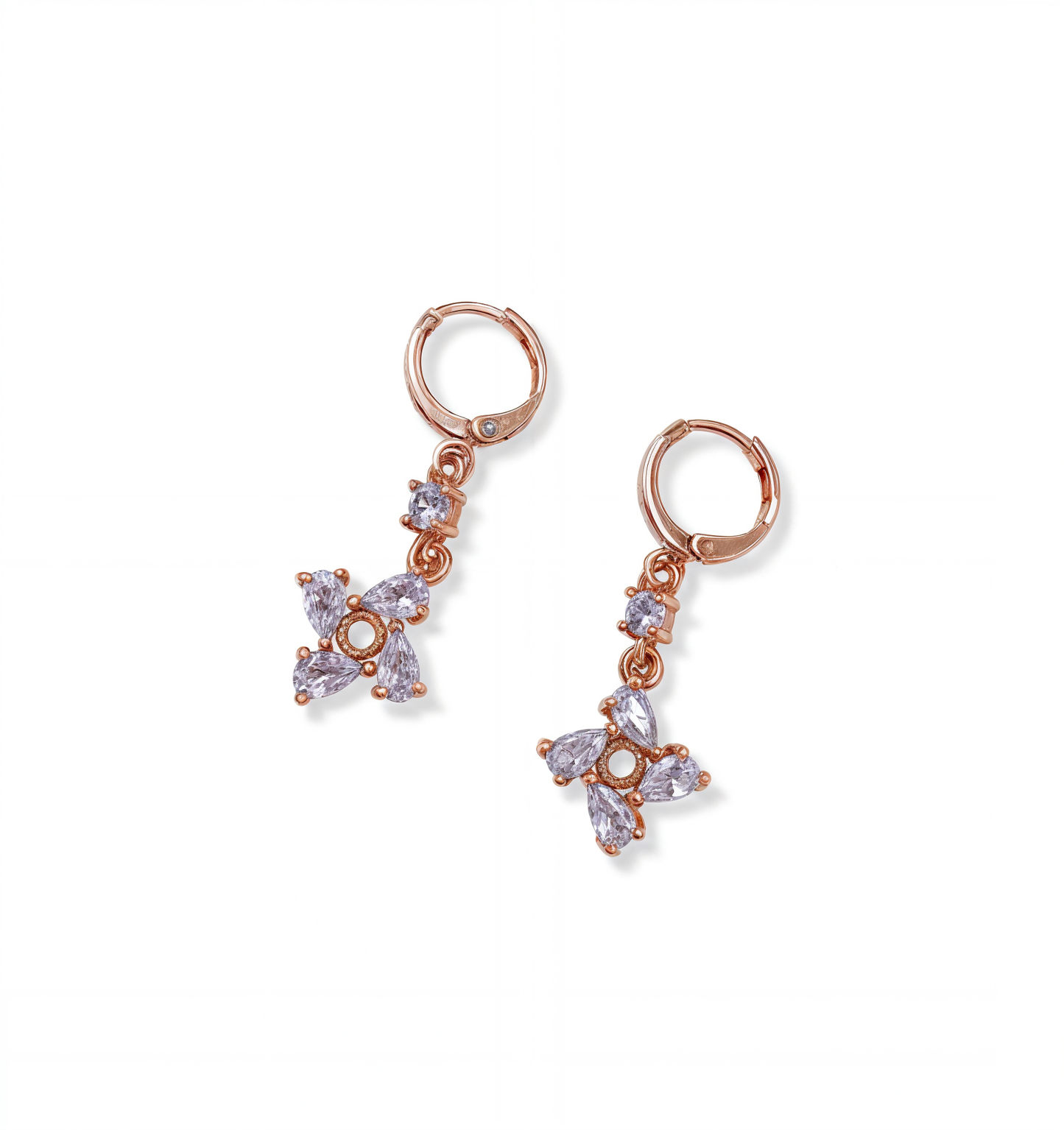 Dangling Diamond Pave Flower-Rose Gold Color