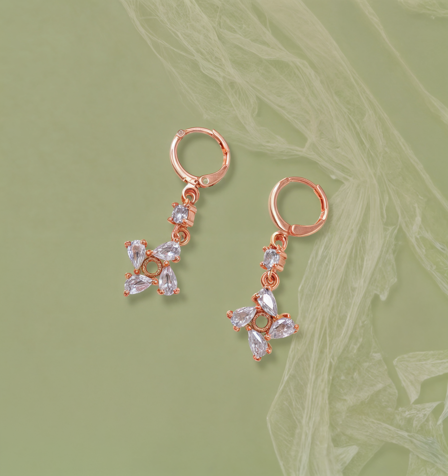 Dangling Diamond Pave Flower-Rose Gold Color