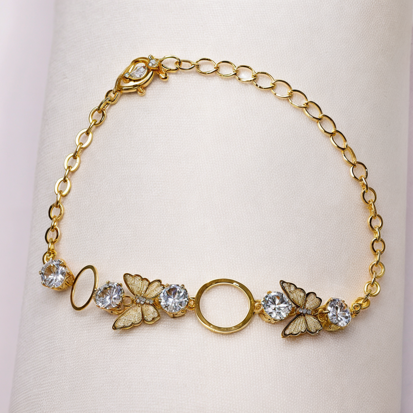 Butterfly | Looped Crystal Studded  | Dual Arc  Precious metal coated solitaire bracelet