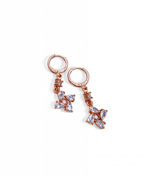 Dangling Diamond Pave Flower-Rose Gold Color