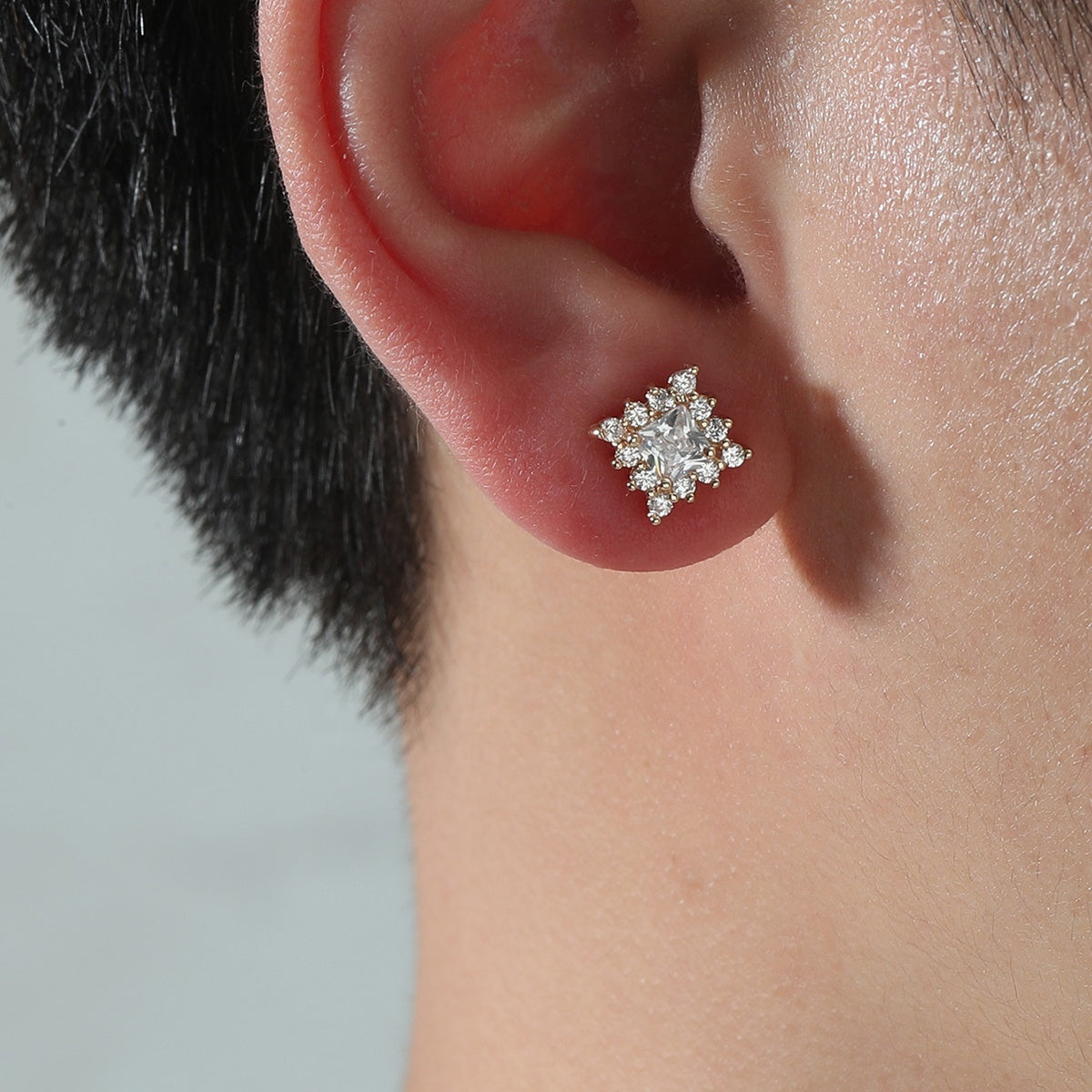 Silver Crystal Symmetry Square Studs