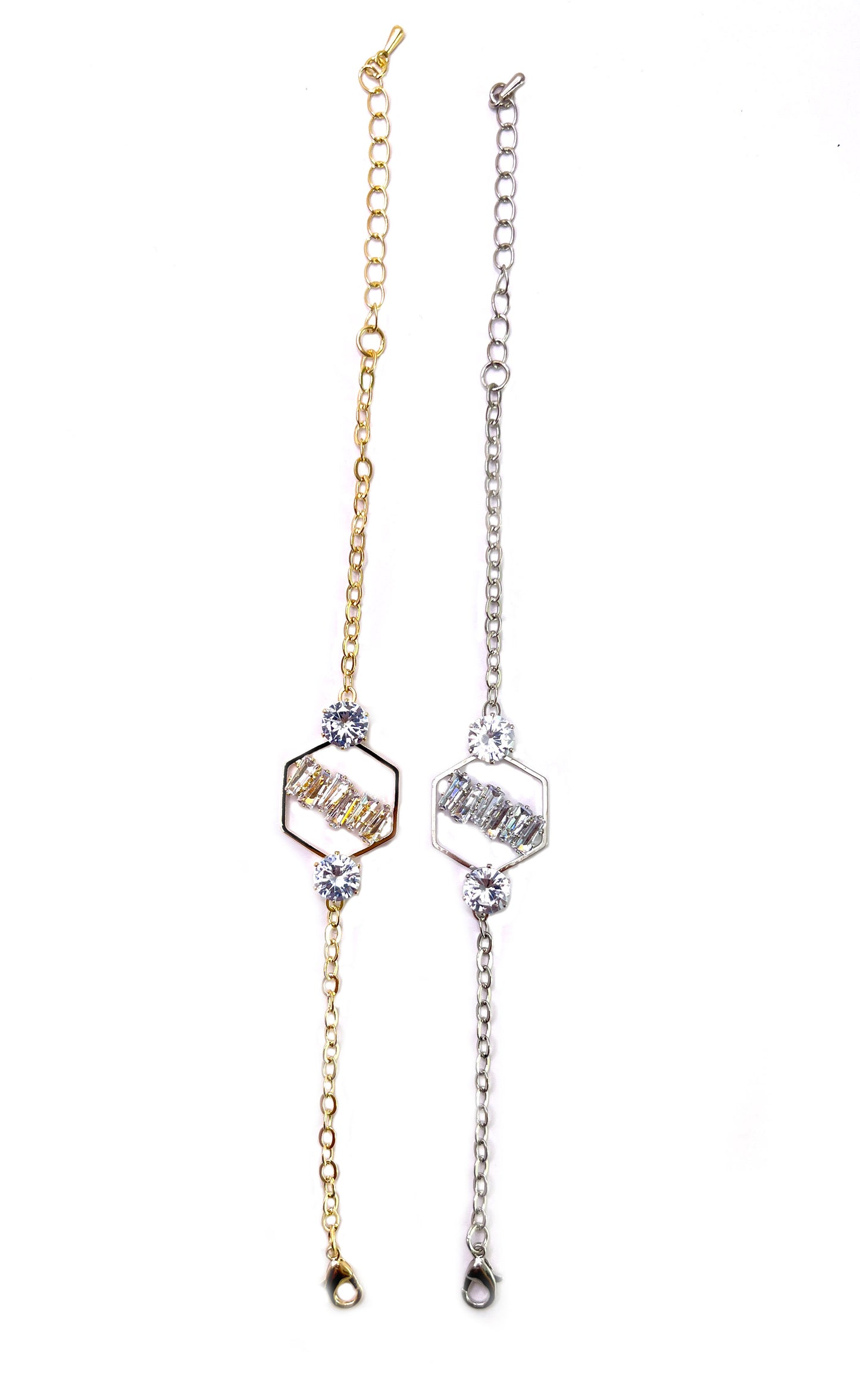 Hexa Geometric Crystal bridge Rhinestone Gold | Rose Gold | Silver Finish (Bracelet)