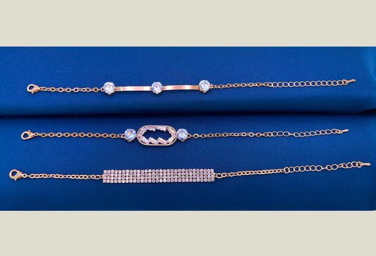 Geometric Rhinestone bordered Silver Bracelet( 3 Pieces )