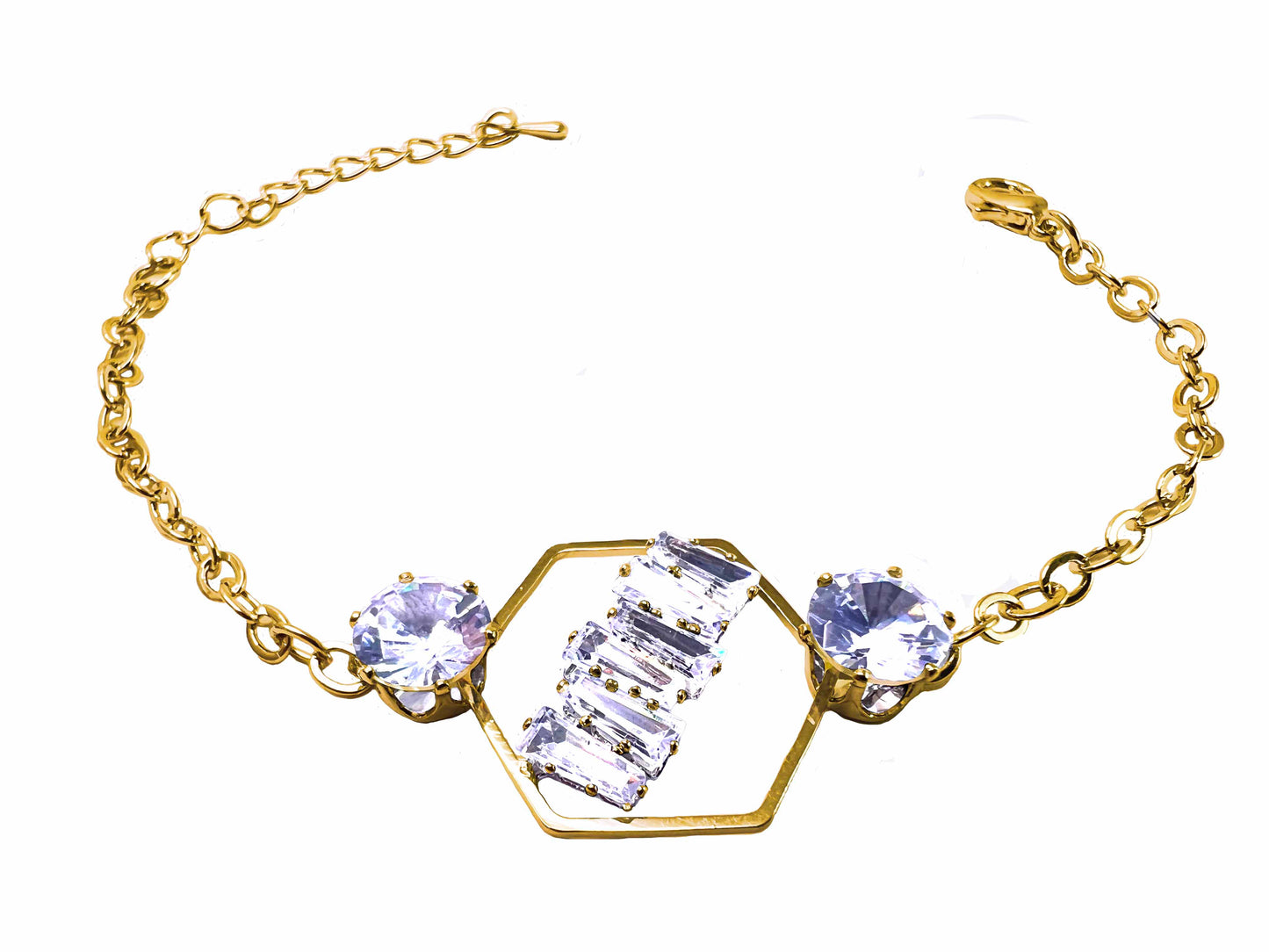 Hexa Geometric Crystal bridge Rhinestone Gold | Rose Gold | Silver Finish (Bracelet)