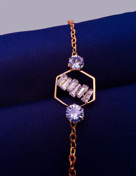 Hexa Geometric Crystal bridge Rhinestone Gold | Rose Gold | Silver Finish (Bracelet)