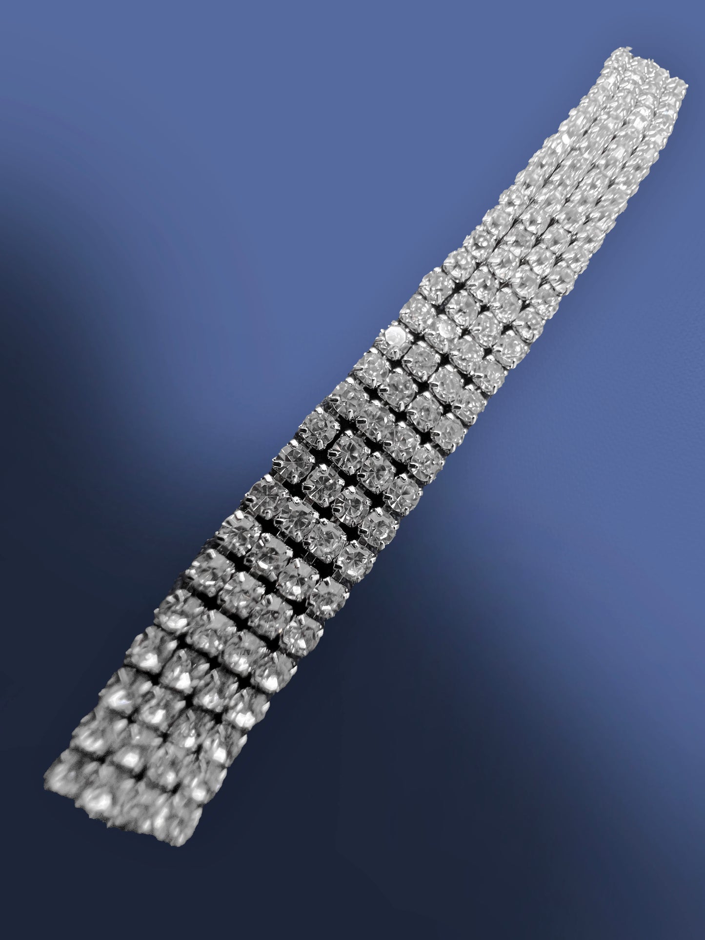 Geometric Rhinestone bordered Silver Bracelet