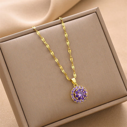 Rhine Stone Purple Crystal flower- Golden Pendant