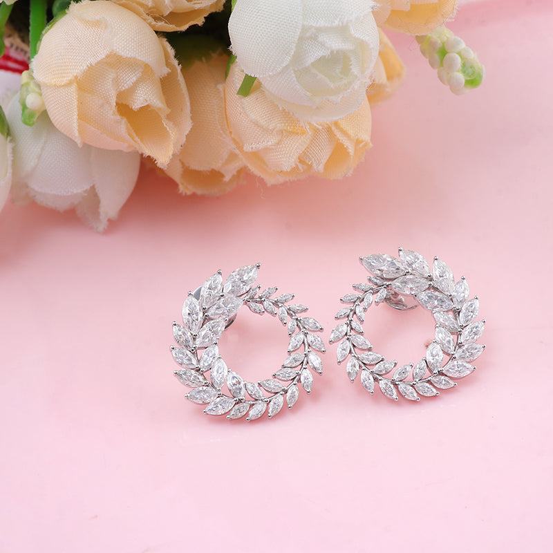 Crystal Flower   Silver Hoops