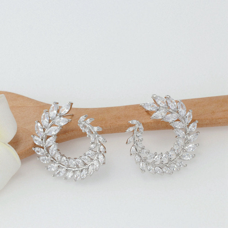 Crystal Flower   Silver Hoops