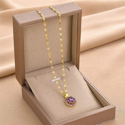 Rhine Stone Purple Crystal flower- Golden Pendant