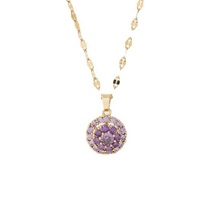 Rhine Stone Purple Crystal flower- Golden Pendant