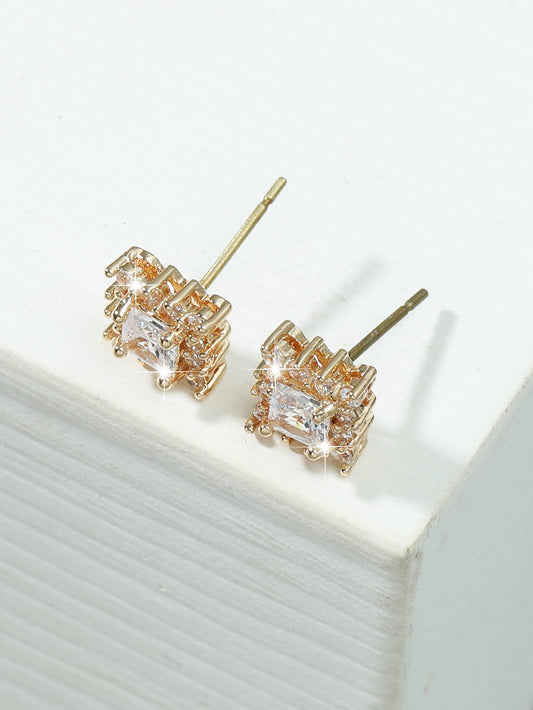 Silver Crystal Symmetry Square Studs