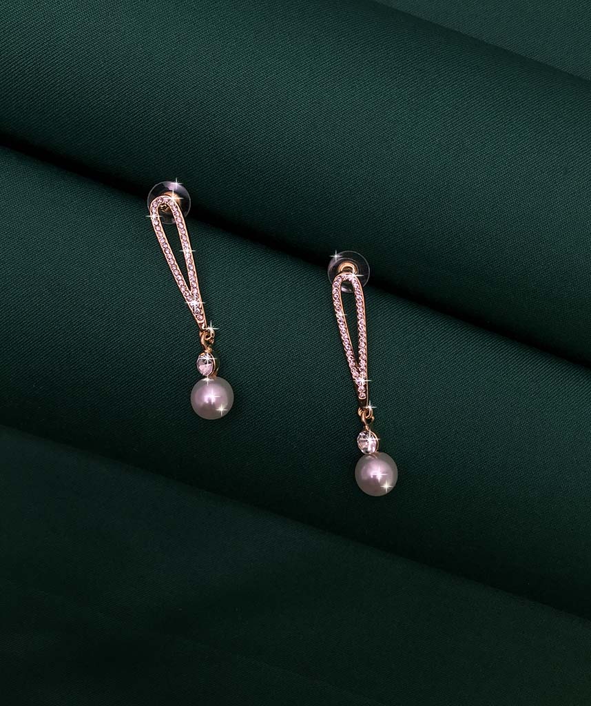 Pearl Dangling Cz Studded -Crystal Golden