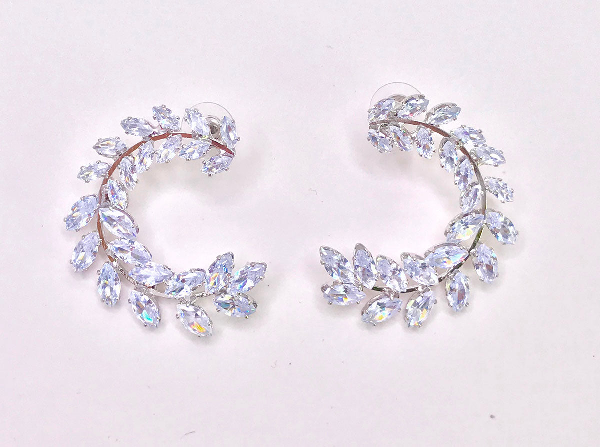 Crystal Flower   Silver Hoops