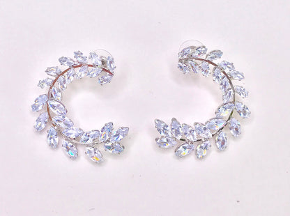 Crystal Flower   Silver Hoops